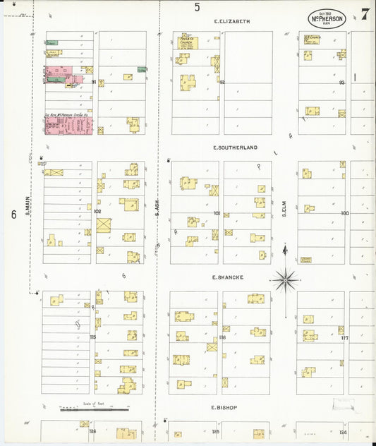 Sanborn Fire Insurance Map from Mcpherson, Mcpherson County, Kansas (1901), Sheet #0007 - Historic Sanborn Fire Insurance Map Print, vintage old map wall art, antique decor, genealogy gift, Kansas Kansas map