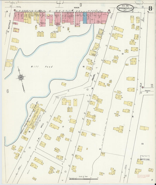 Sanborn Fire Insurance Map from Springville, Erie County, New York (1912), Sheet #0008 - Historic Sanborn Fire Insurance Map Print, vintage old map wall art, antique decor, genealogy gift, New York New York map