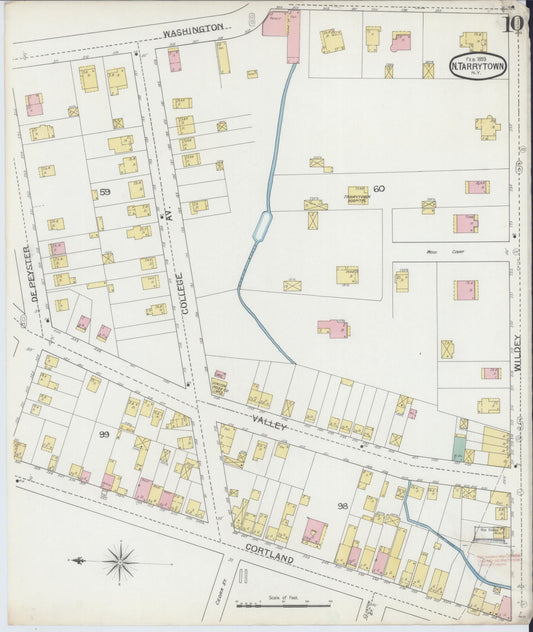 Sanborn Fire Insurance Map from Tarrytown, Westchester County, New York (1893), Sheet #0010 - Historic Sanborn Fire Insurance Map Print, vintage old map wall art, antique decor, genealogy gift, New York New York map