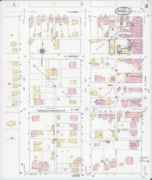 Sanborn Fire Insurance Map from Boonville, Cooper County, Missouri (1910), Sheet #0004 - Historic Sanborn Fire Insurance Map Print, vintage old map wall art, antique decor, genealogy gift, Missouri Missouri map