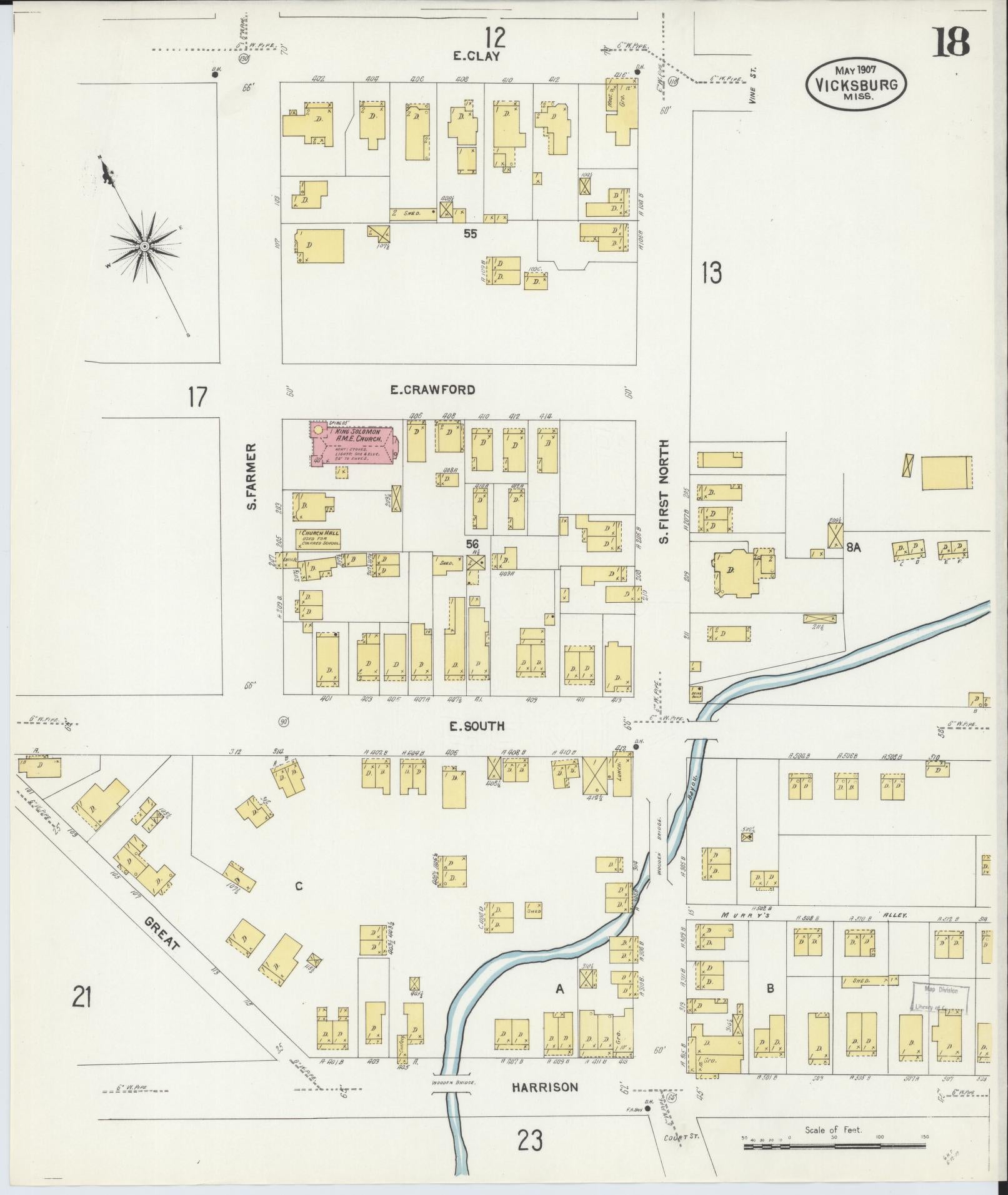 Sanborn Fire Insurance Map from Vicksburg, Warren County, Mississippi (1907), Sheet #0018 - Complete Map Set gallery image, historic Sanborn map, vintage wall art, Mississippi Mississippi
