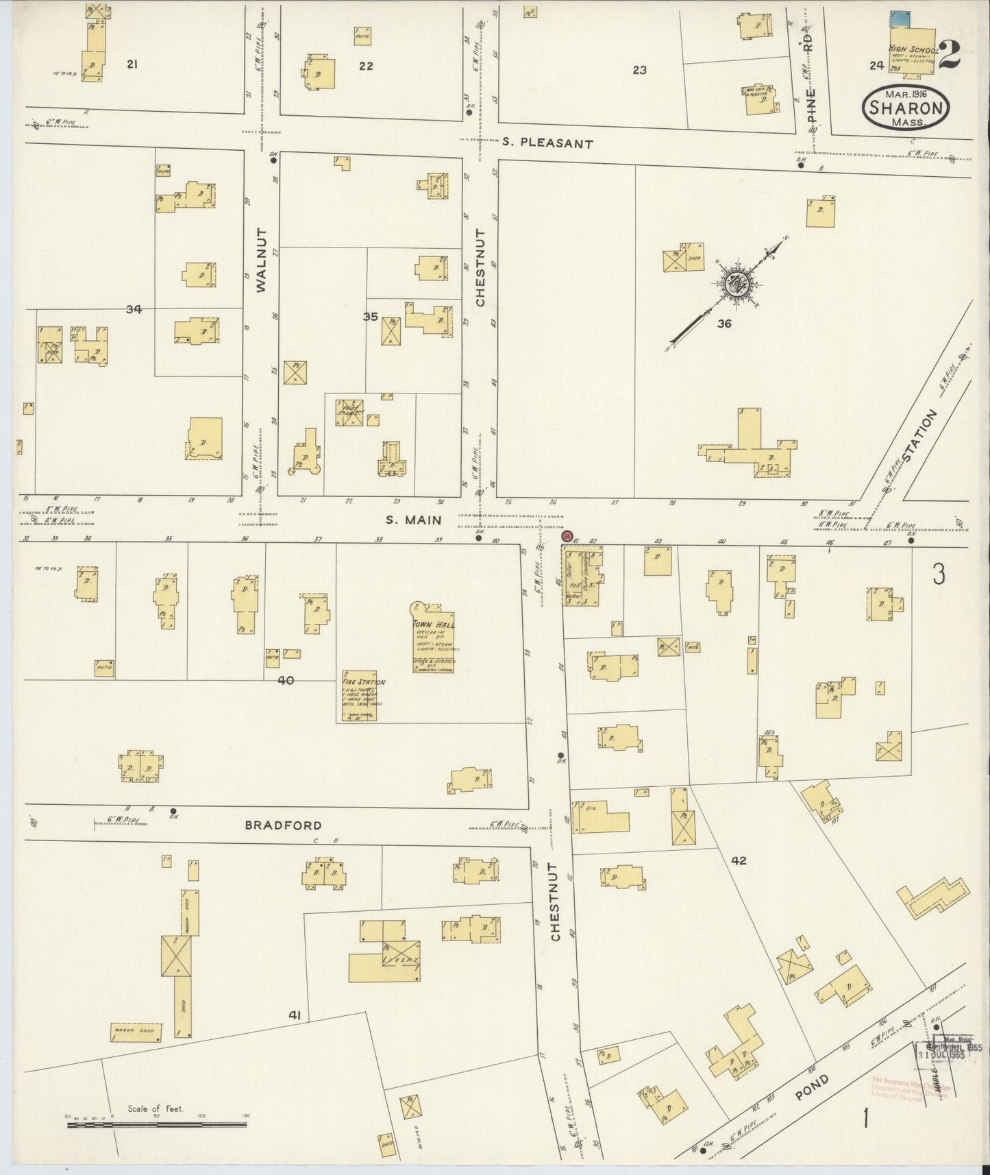 Sanborn Fire Insurance Map from Sharon, Norfolk County, Massachusetts (1916), Sheet #0002 - Historic Sanborn Fire Insurance Map Print, vintage old map wall art, antique decor, genealogy gift, Massachusetts Massachusetts map