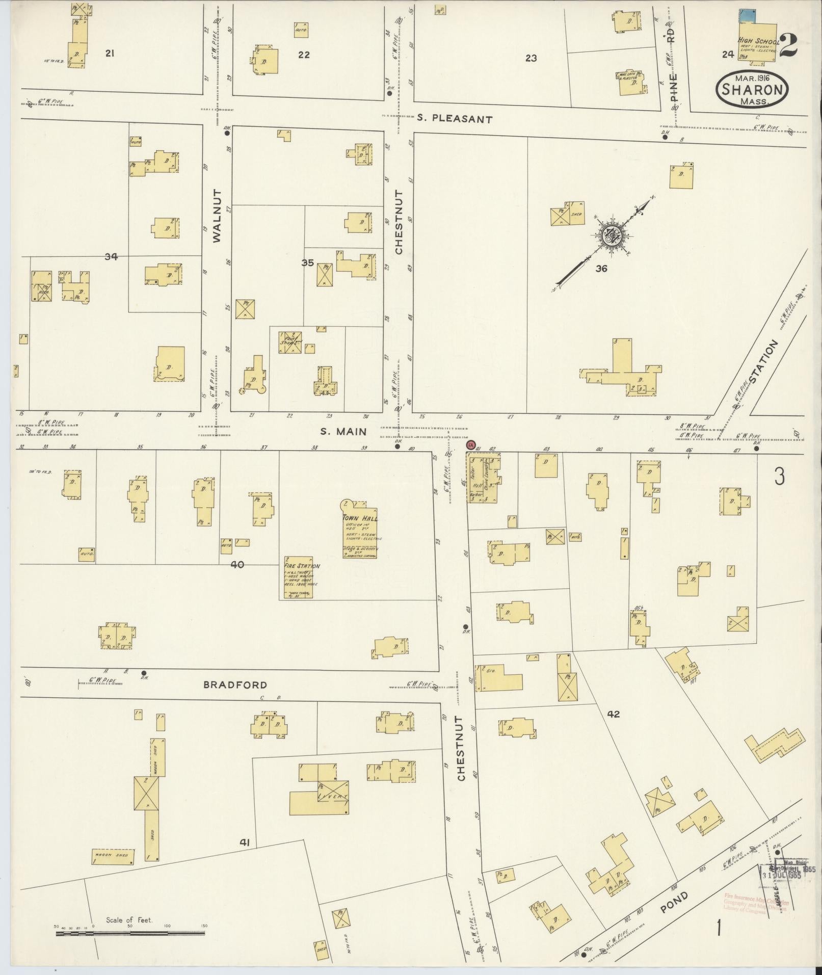 Sanborn Fire Insurance Map from Sharon, Norfolk County, Massachusetts (1916), Sheet #0002 - Historic Sanborn Fire Insurance Map Print, vintage old map wall art, antique decor, genealogy gift, Massachusetts Massachusetts map