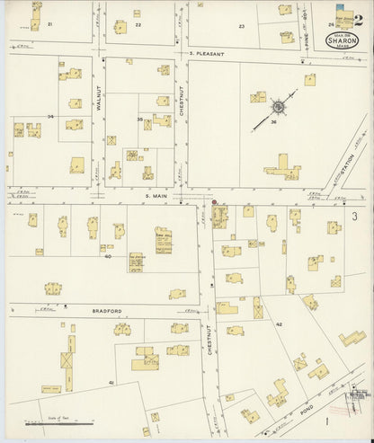 Sanborn Fire Insurance Map from Sharon, Norfolk County, Massachusetts (1916), Sheet #0002 - Historic Sanborn Fire Insurance Map Print, vintage old map wall art, antique decor, genealogy gift, Massachusetts Massachusetts map