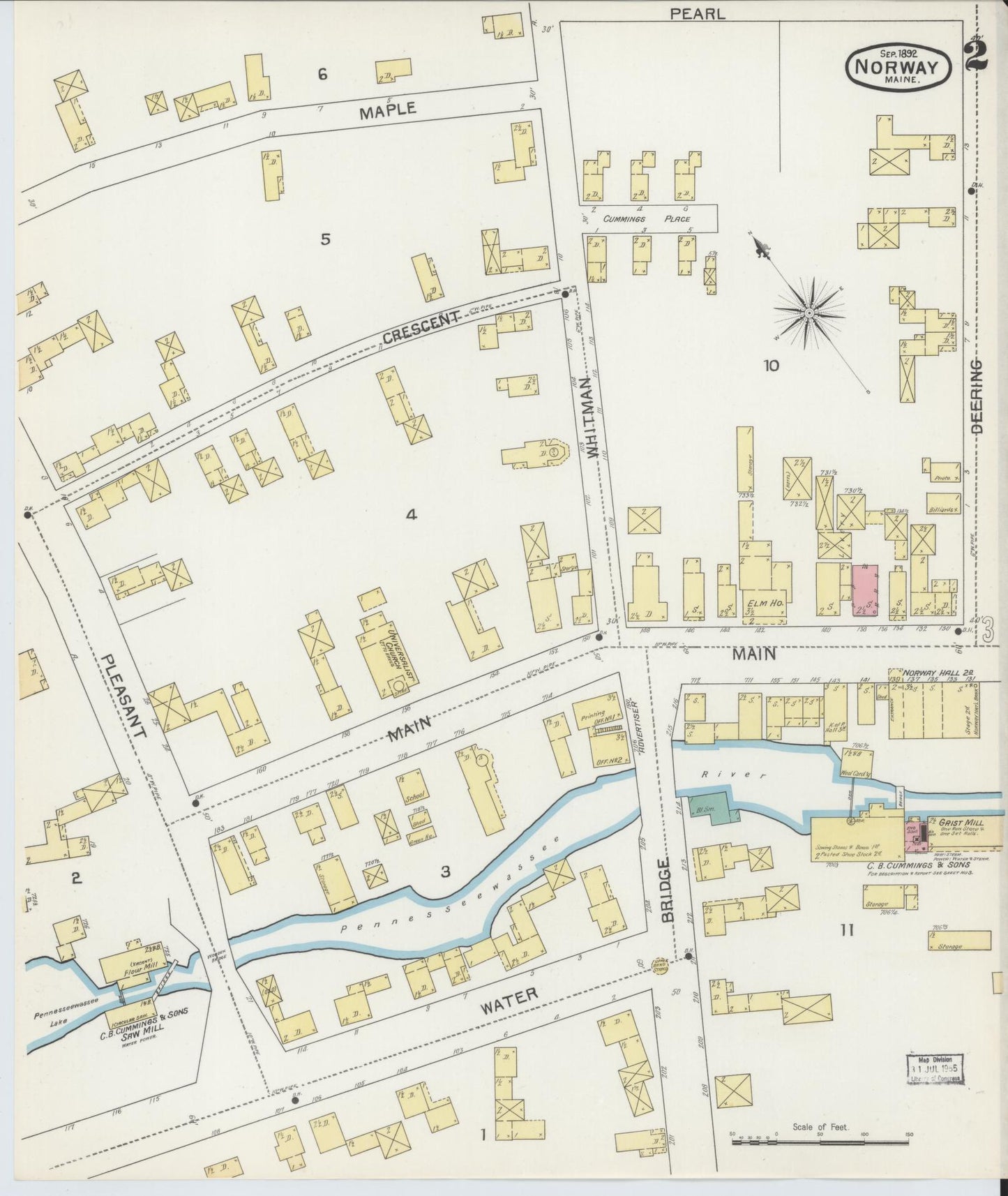 Sanborn Fire Insurance Map from Norway, Oxford County, Maine (1892), Sheet #0002 - Complete Map Set gallery image, historic Sanborn map, vintage wall art, Maine Maine