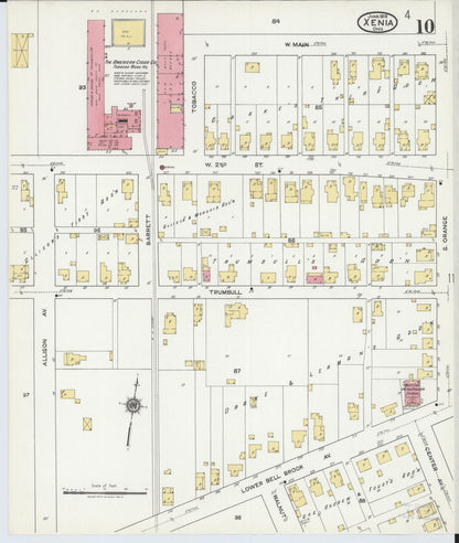 Sanborn Fire Insurance Map from Xenia, Greene County, Ohio (1919), Sheet #0010 - Historic Sanborn Fire Insurance Map Print, vintage old map wall art, antique decor, genealogy gift, Ohio Ohio map