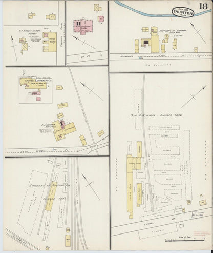 Sanborn Fire Insurance Map from Taunton, Bristol County, Massachusetts (1888), Sheet #0018 - Historic Sanborn Fire Insurance Map Print, vintage old map wall art, antique decor, genealogy gift, Massachusetts Massachusetts map