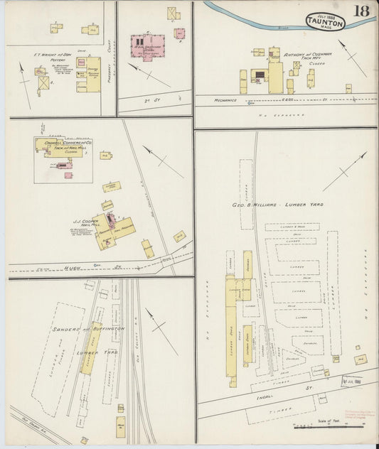 Sanborn Fire Insurance Map from Taunton, Bristol County, Massachusetts (1888), Sheet #0018 - Historic Sanborn Fire Insurance Map Print, vintage old map wall art, antique decor, genealogy gift, Massachusetts Massachusetts map