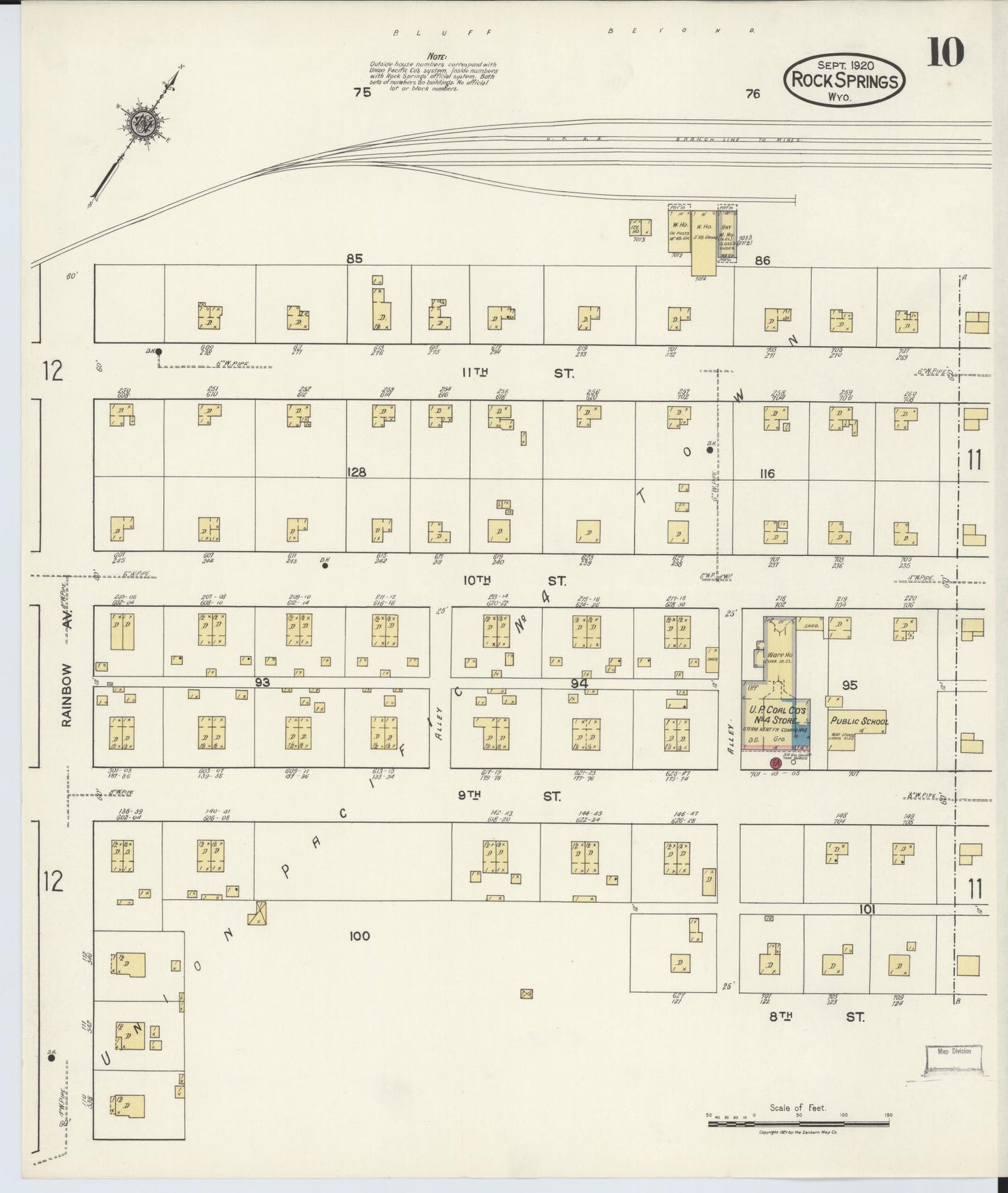 Sanborn Fire Insurance Map from Rock Springs, Sweetwater County, Wyoming (1920), Sheet #0010 - Complete Map Set gallery image, historic Sanborn map, vintage wall art, Wyoming Wyoming