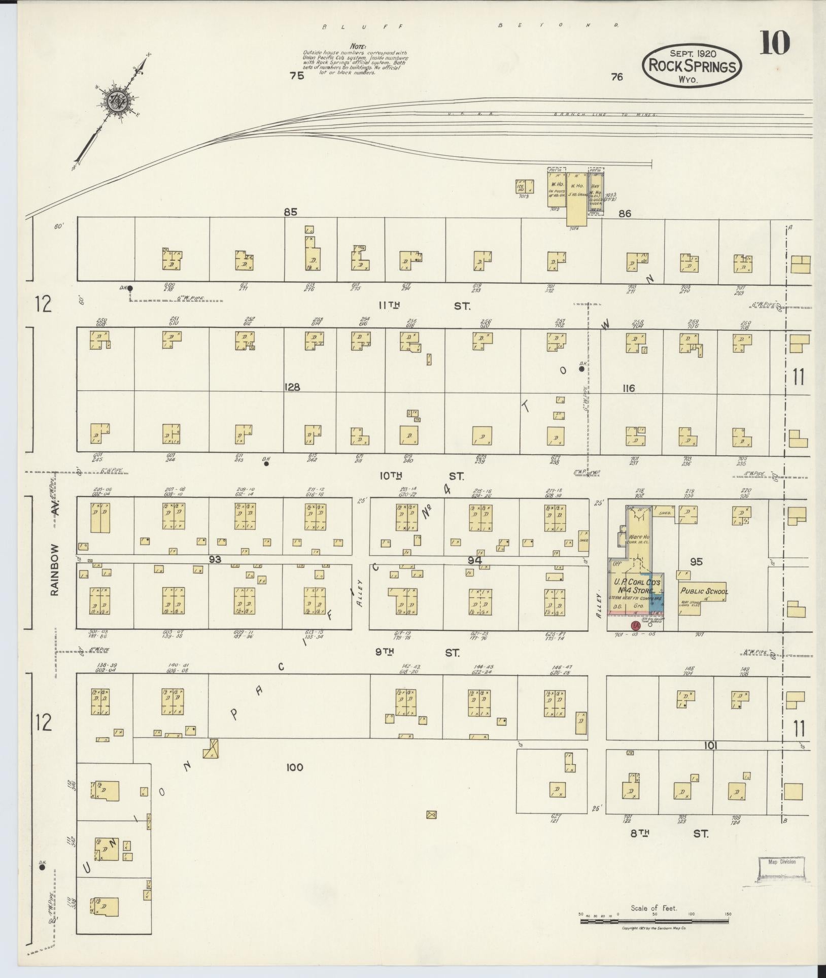 Sanborn Fire Insurance Map from Rock Springs, Sweetwater County, Wyoming (1920), Sheet #0010 - Complete Map Set gallery image, historic Sanborn map, vintage wall art, Wyoming Wyoming