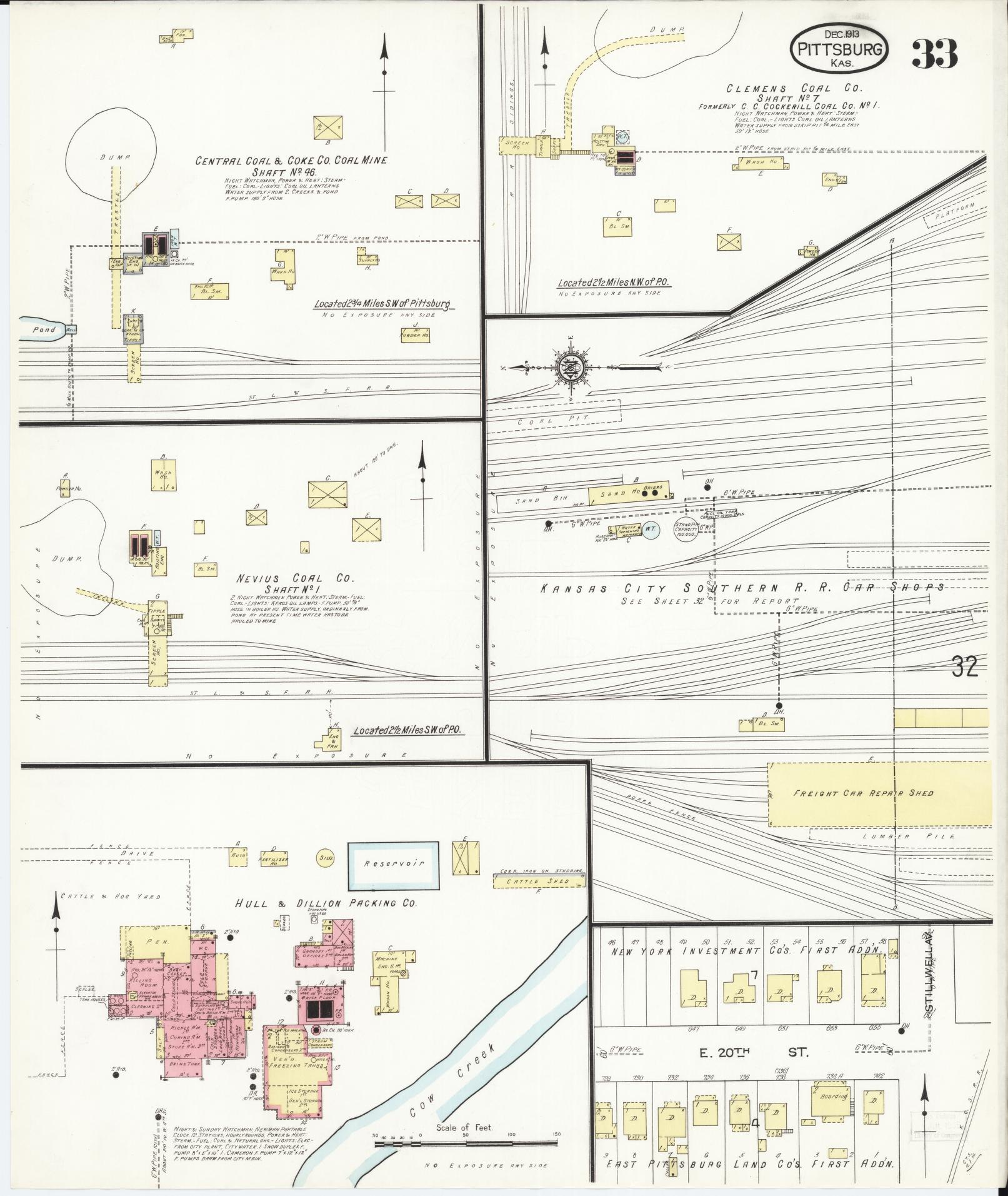 Sanborn Fire Insurance Map from Pittsburg, Crawford County, Kansas (1913), Sheet #0033 - Complete Map Set gallery image, historic Sanborn map, vintage wall art, Kansas Kansas