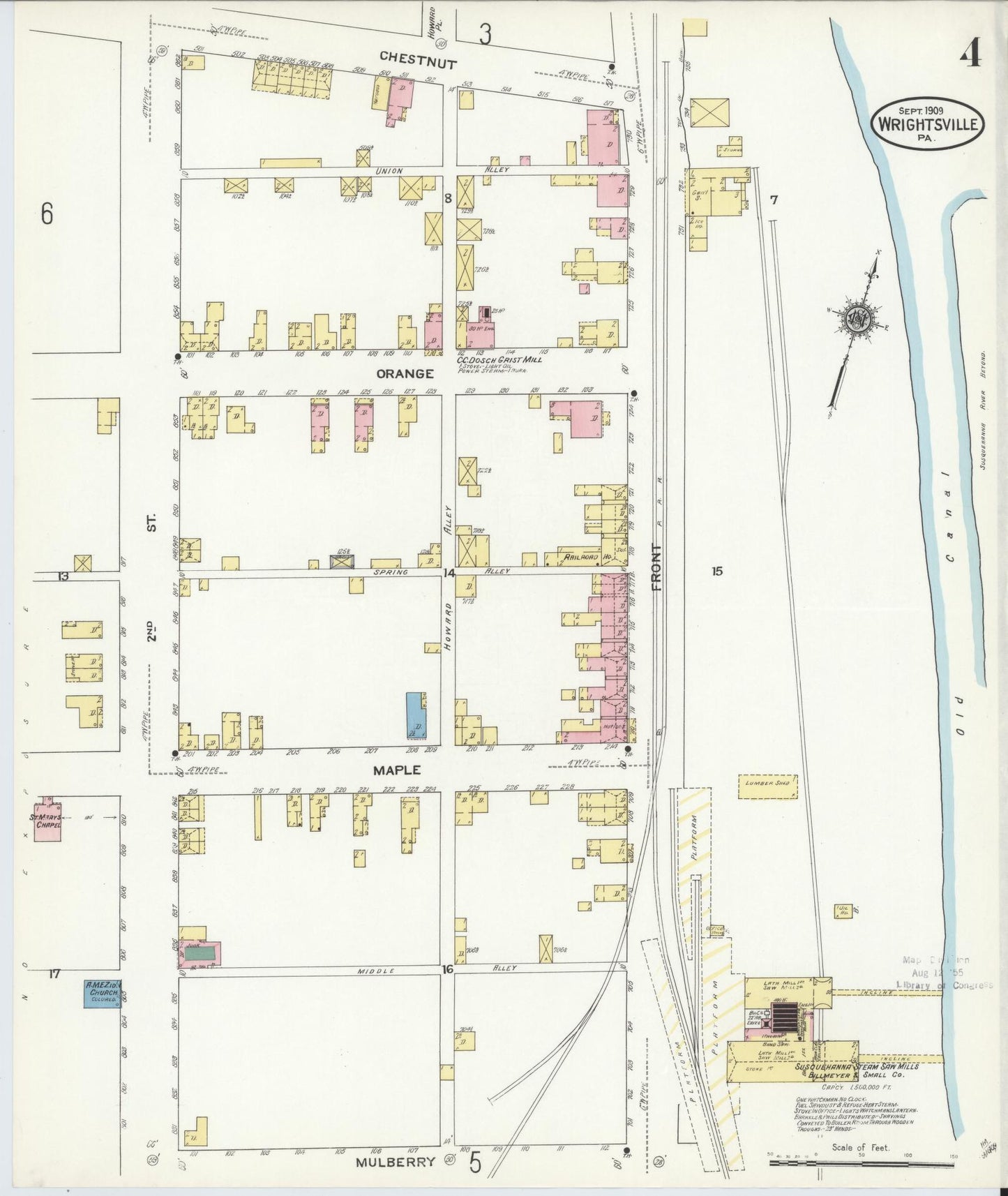 Sanborn Fire Insurance Map from Wrightsville, York County, Pennsylvania (1909), Sheet #0004 - Complete Map Set gallery image, historic Sanborn map, vintage wall art, Pennsylvania Pennsylvania