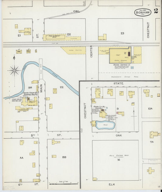 Sanborn Fire Insurance Map from Bonham, Fannin County, Texas (1892), Sheet #0002 - Historic Sanborn Fire Insurance Map Print, vintage old map wall art, antique decor, genealogy gift, Texas Texas map