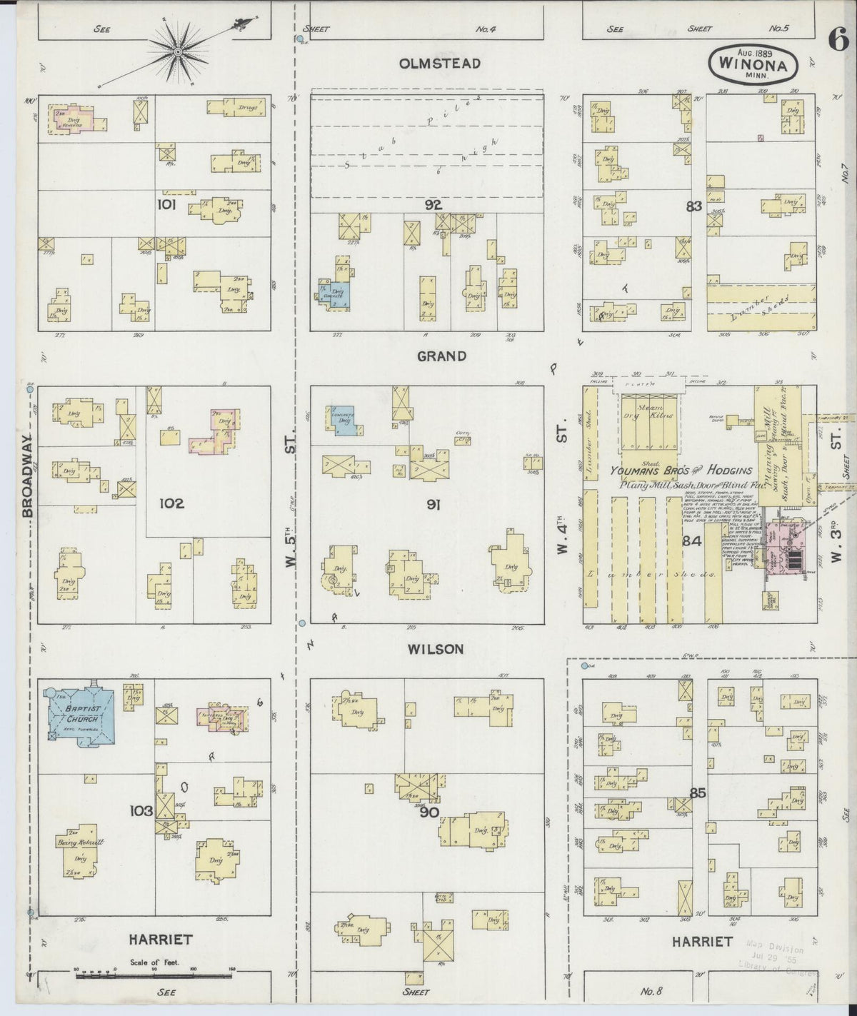 Sanborn Fire Insurance Map from Winona, Winona County, Minnesota (1889), Sheet #0006 - Historic Sanborn Fire Insurance Map Print, vintage old map wall art, antique decor, genealogy gift, Minnesota Minnesota map