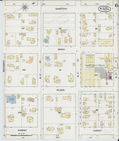 Sanborn Fire Insurance Map from Winona, Winona County, Minnesota (1889), Sheet #0006 - Historic Sanborn Fire Insurance Map Print, vintage old map wall art, antique decor, genealogy gift, Minnesota Minnesota map