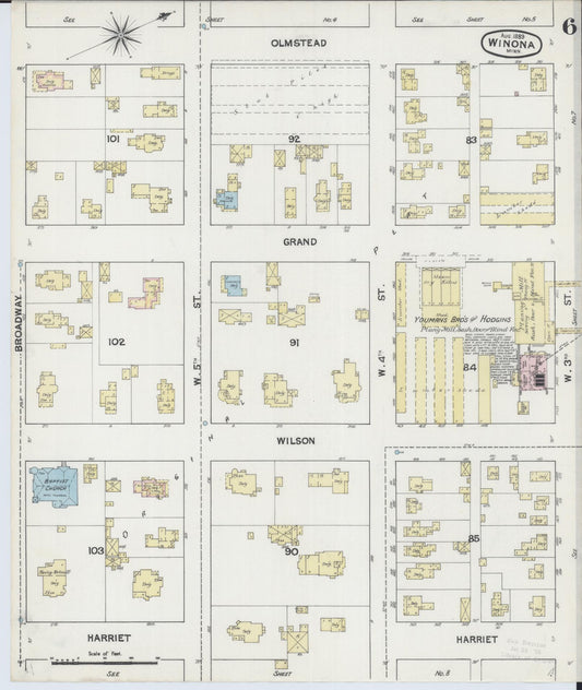 Sanborn Fire Insurance Map from Winona, Winona County, Minnesota (1889), Sheet #0006 - Historic Sanborn Fire Insurance Map Print, vintage old map wall art, antique decor, genealogy gift, Minnesota Minnesota map