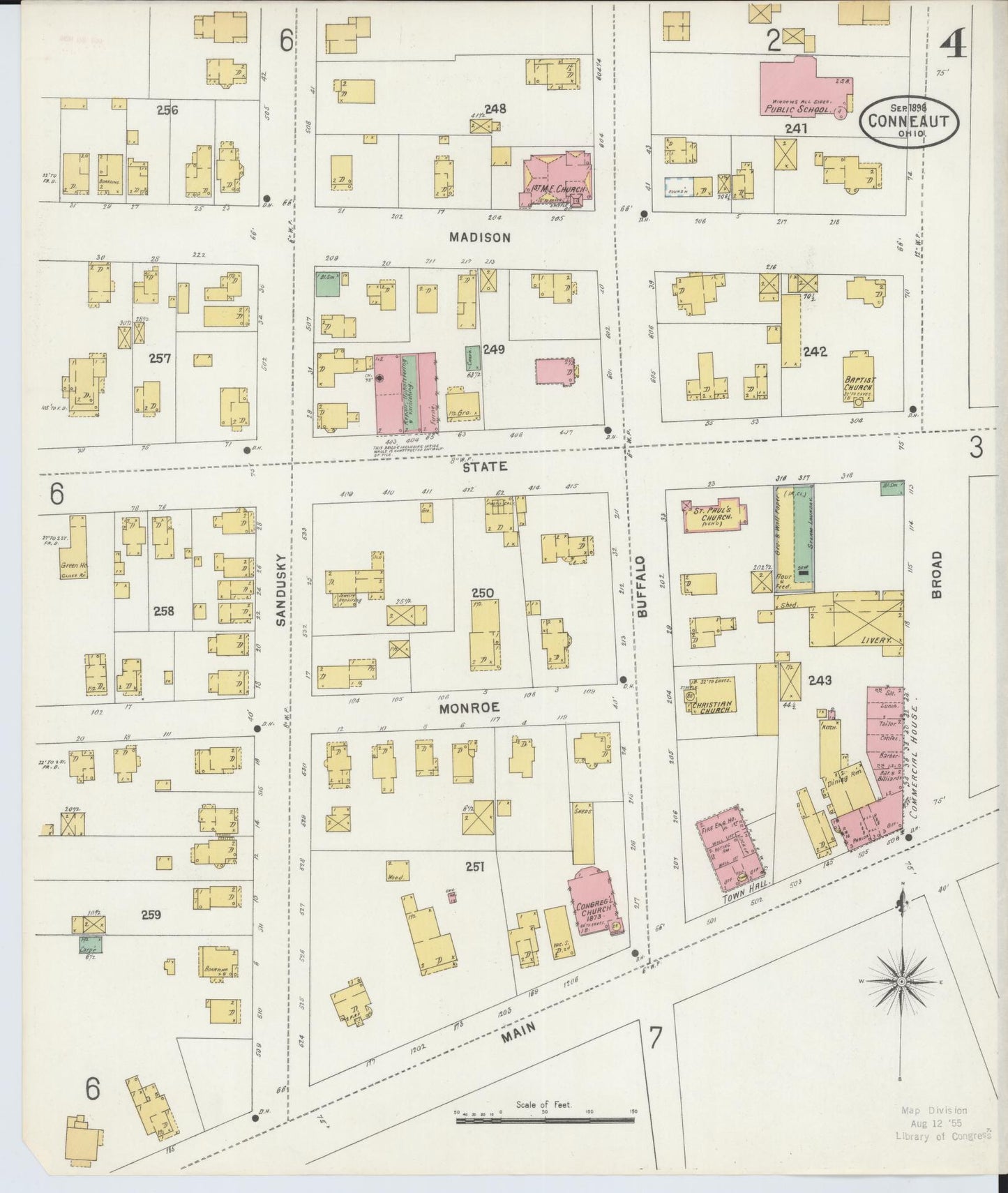 Sanborn Fire Insurance Map from Conneaut, Ashtabula County, Ohio (1898), Sheet #0004 - Historic Sanborn Fire Insurance Map Print, vintage old map wall art, antique decor, genealogy gift, Ohio Ohio map