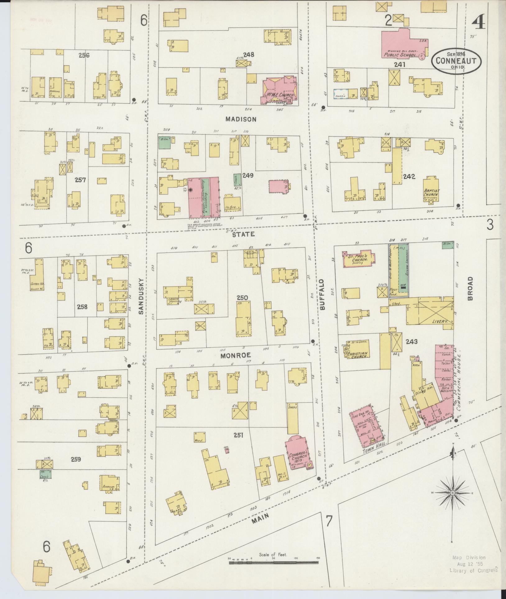 Sanborn Fire Insurance Map from Conneaut, Ashtabula County, Ohio (1898), Sheet #0004 - Historic Sanborn Fire Insurance Map Print, vintage old map wall art, antique decor, genealogy gift, Ohio Ohio map