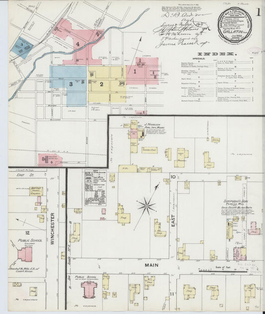 Sanborn Fire Insurance Map from Gallatin, Sumner County, Tennessee (1888), Sheet #0001 - Historic Sanborn Fire Insurance Map Print, vintage old map wall art, antique decor, genealogy gift, Tennessee Tennessee map