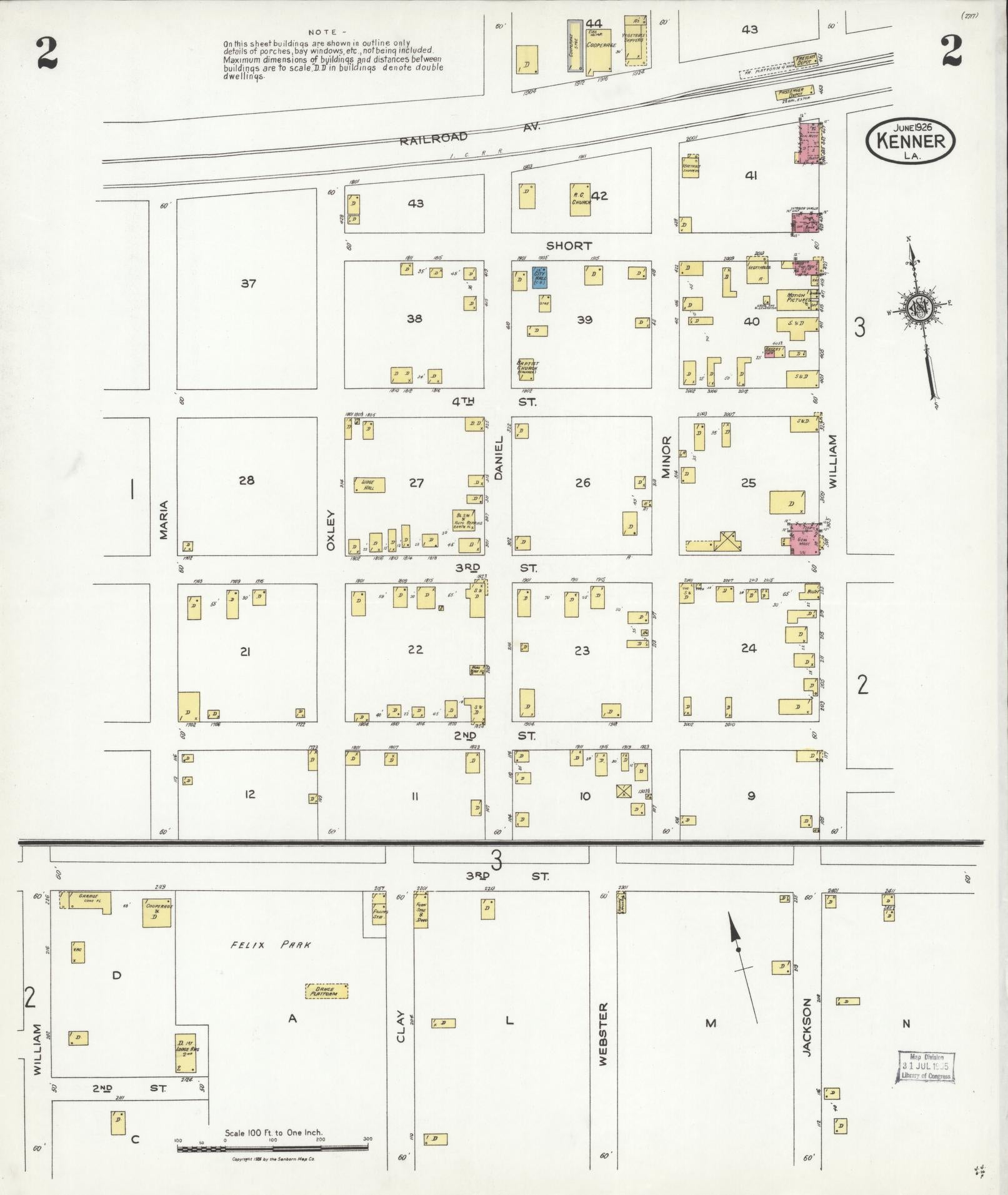 Sanborn Fire Insurance Map from Kenner, Jefferson Parish, Louisiana (1926), Sheet #0002 - Complete Map Set gallery image, historic Sanborn map, vintage wall art, Louisiana Louisiana