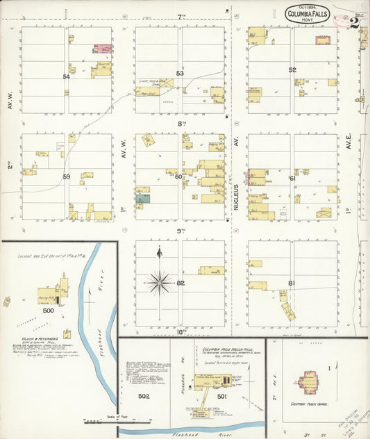 Sanborn Fire Insurance Map from Columbia Falls, Flathead County, Montana (1894), Sheet #0002 - Historic Sanborn Fire Insurance Map Print, vintage old map wall art, antique decor, genealogy gift, Montana Montana map
