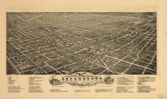 Bird's eye view of the city of Greensboro, North Carolina. 1891. (1891) – Historic Bird’s-Eye View Panorama Print