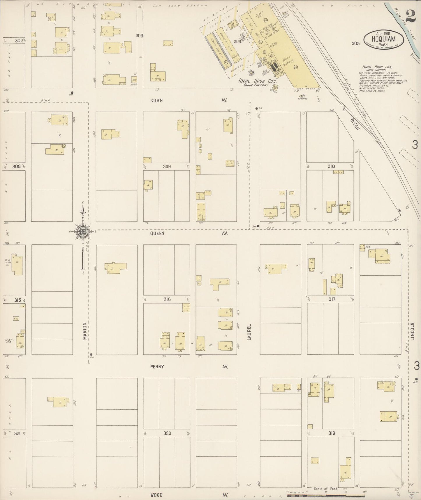 Sanborn Fire Insurance Map from Hoquiam, Grays Harbor County, Washington (1916), Sheet #0002 - Complete Map Set gallery image, historic Sanborn map, vintage wall art, Washington Washington