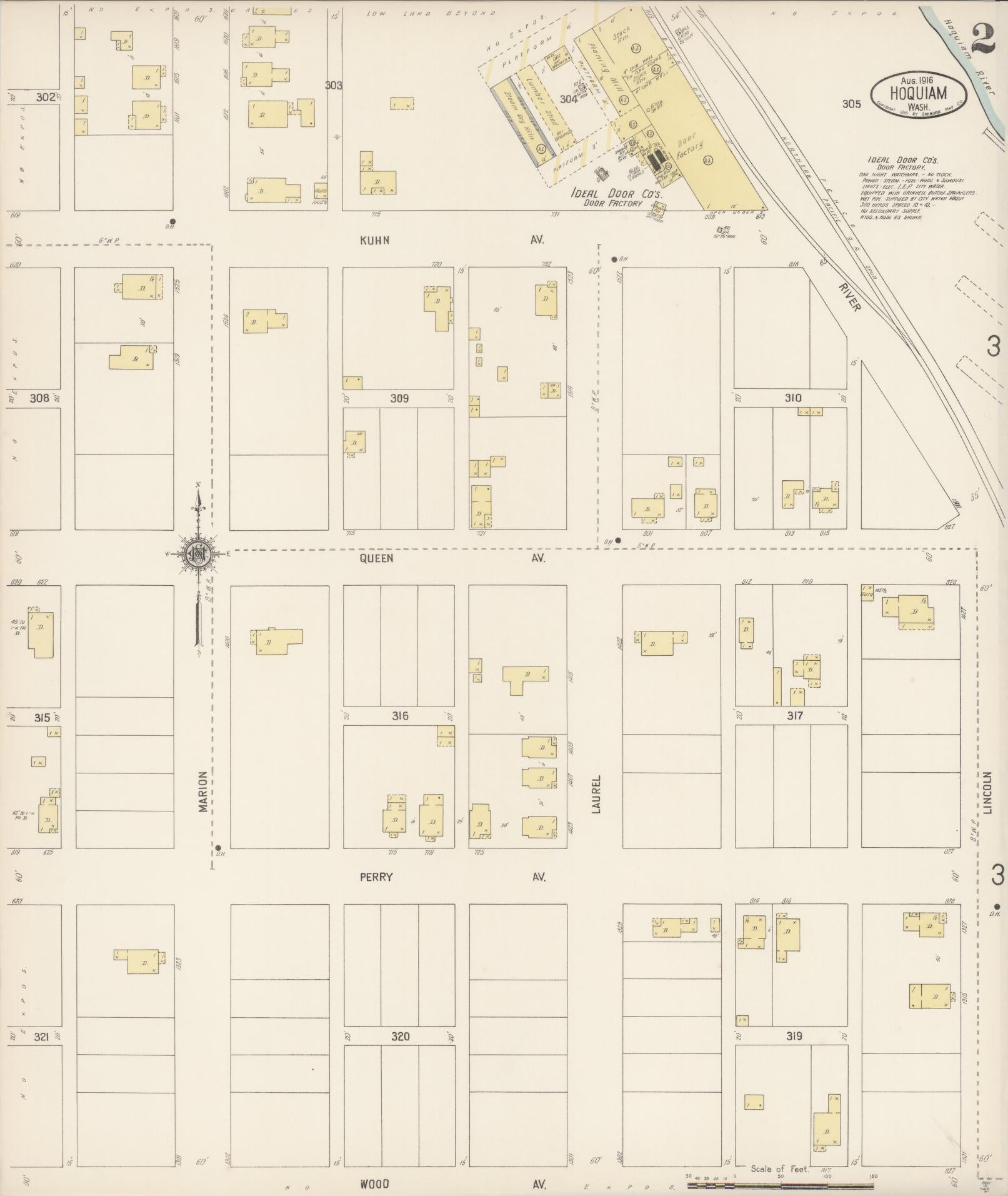 Sanborn Fire Insurance Map from Hoquiam, Grays Harbor County, Washington (1916), Sheet #0002 - Complete Map Set gallery image, historic Sanborn map, vintage wall art, Washington Washington