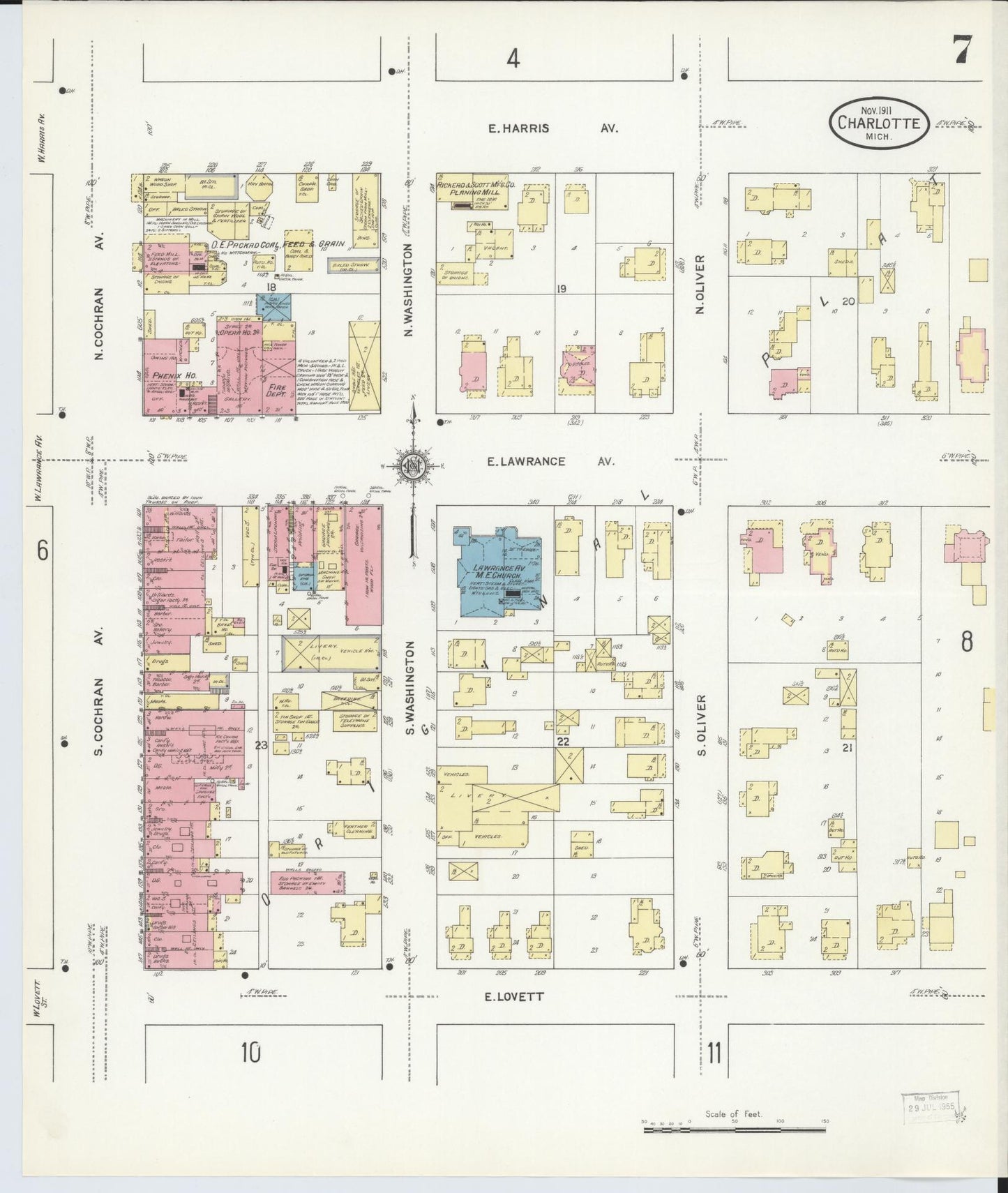 Sanborn Fire Insurance Map from Charlotte, Eaton County, Michigan (1911), Sheet #0007 - Complete Map Set gallery image, historic Sanborn map, vintage wall art, Michigan Michigan