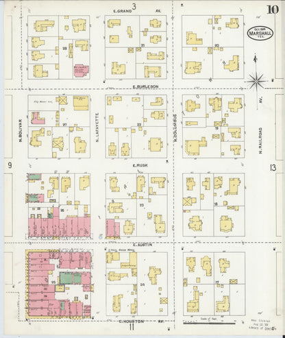 Sanborn Fire Insurance Map from Marshall, Harrison County, Texas (1904), Sheet #0010 - Complete Map Set gallery image, historic Sanborn map, vintage wall art, Texas Texas