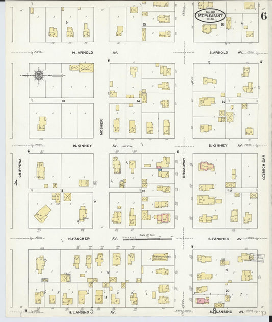 Sanborn Fire Insurance Map from Mount Pleasant, Isabella County, Michigan (1910), Sheet #0006 - Historic Sanborn Fire Insurance Map Print, vintage old map wall art, antique decor, genealogy gift, Michigan Michigan map