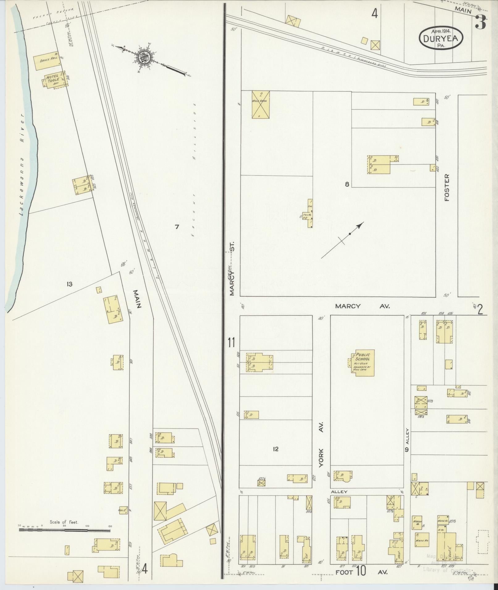 Sanborn Fire Insurance Map from Duryea, Luzerne County, Pennsylvania (1914), Sheet #0003 - Historic Sanborn Fire Insurance Map Print, vintage old map wall art, antique decor, genealogy gift, Pennsylvania Pennsylvania map