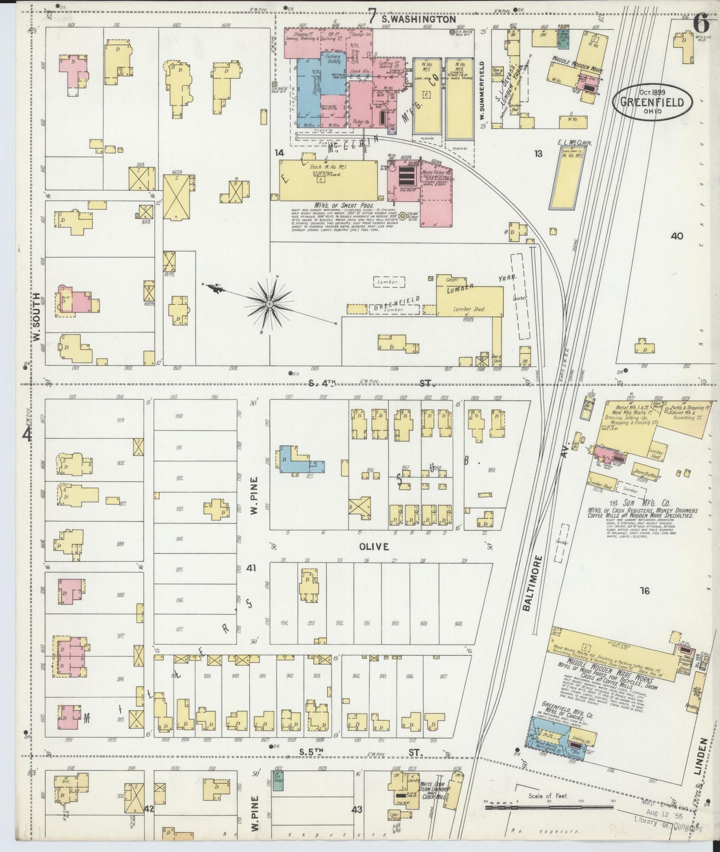 Sanborn Fire Insurance Map from Greenfield, Highland County, Ohio (1899), Sheet #0006 - Historic Sanborn Fire Insurance Map Print, vintage old map wall art, antique decor, genealogy gift, Ohio Ohio map