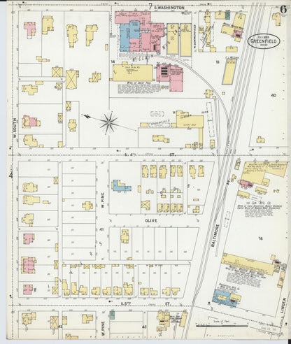 Sanborn Fire Insurance Map from Greenfield, Highland County, Ohio (1899), Sheet #0006 - Historic Sanborn Fire Insurance Map Print, vintage old map wall art, antique decor, genealogy gift, Ohio Ohio map