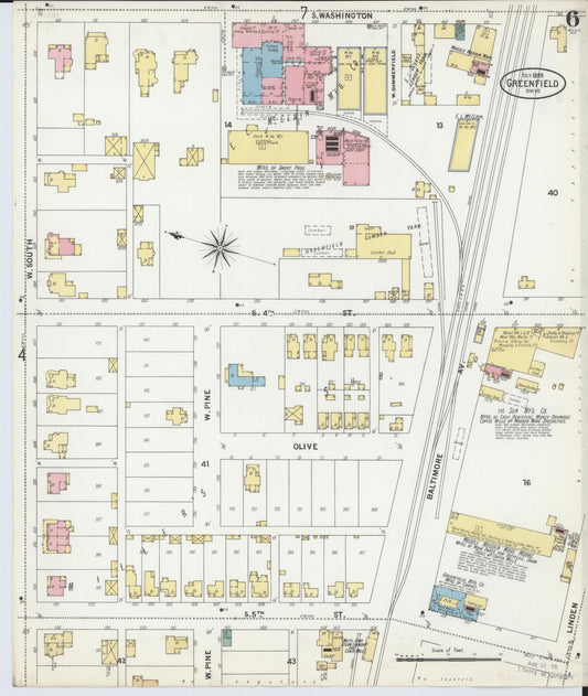 Sanborn Fire Insurance Map from Greenfield, Highland County, Ohio (1899), Sheet #0006 - Historic Sanborn Fire Insurance Map Print, vintage old map wall art, antique decor, genealogy gift, Ohio Ohio map