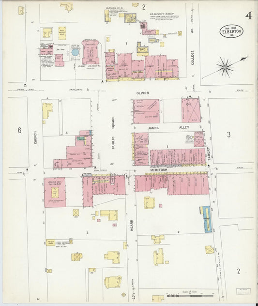 Sanborn Fire Insurance Map from Elberton, Elbert County, Georgia (1907), Sheet #0004 - Historic Sanborn Fire Insurance Map Print, vintage old map wall art, antique decor, genealogy gift, Georgia Georgia map