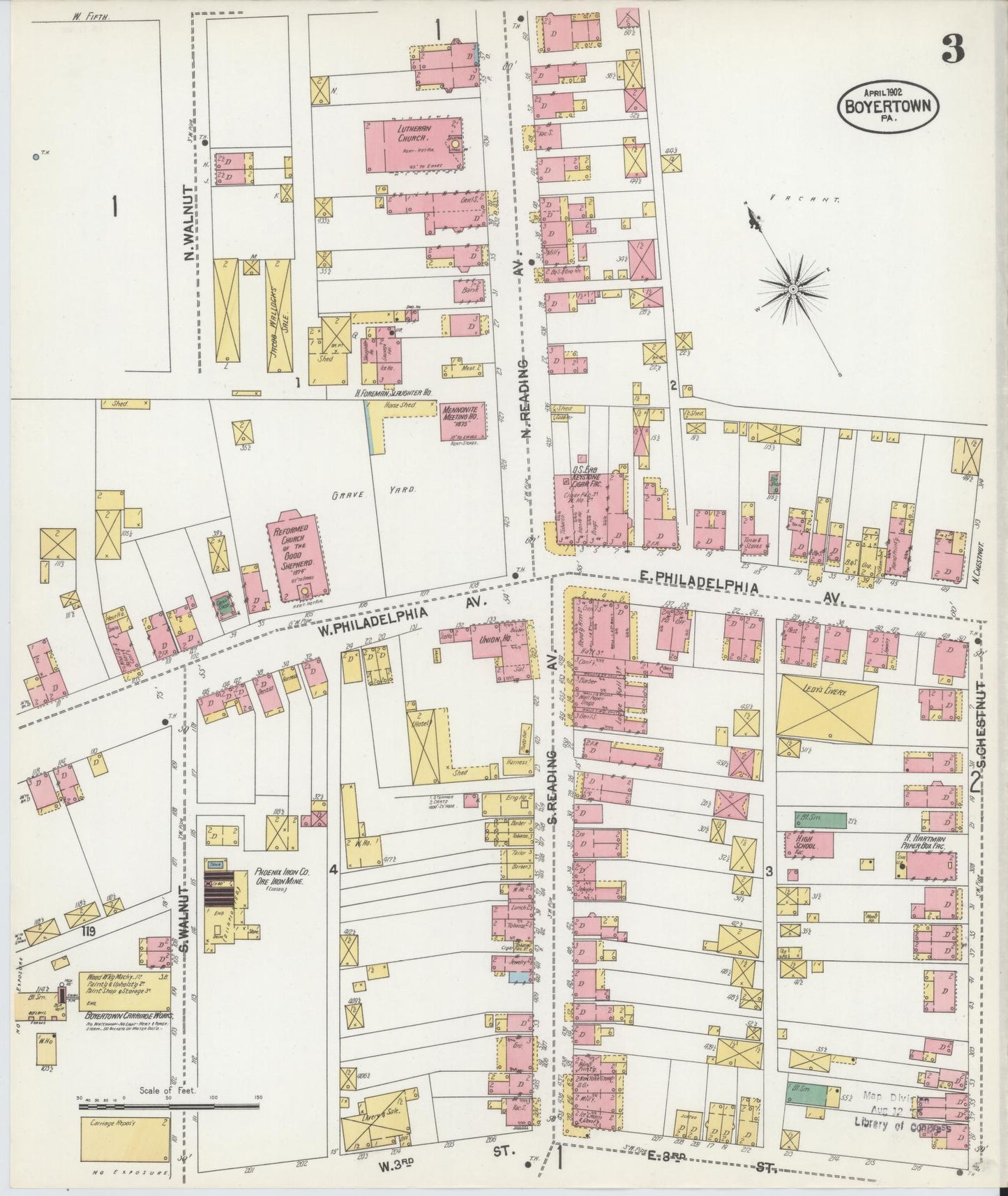 Sanborn Fire Insurance Map from Boyertown, Berks County, Pennsylvania (1902), Sheet #0003 - Historic Sanborn Fire Insurance Map Print, vintage old map wall art, antique decor, genealogy gift, Pennsylvania Pennsylvania map
