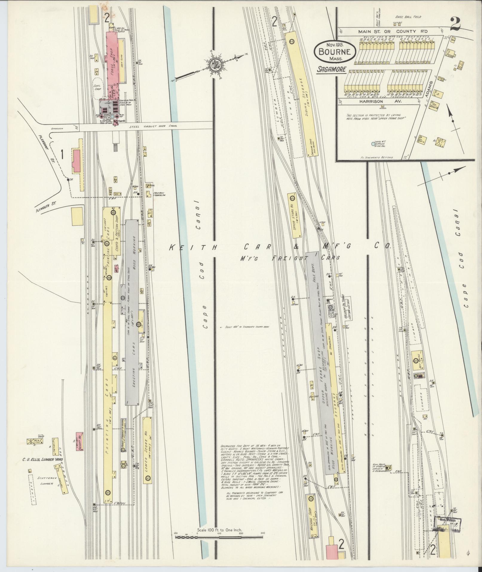 Sanborn Fire Insurance Map from Bourne, Barnstable County, Massachusetts (1913), Sheet #0002 - Historic Sanborn Fire Insurance Map Print, vintage old map wall art, antique decor, genealogy gift, Massachusetts Massachusetts map