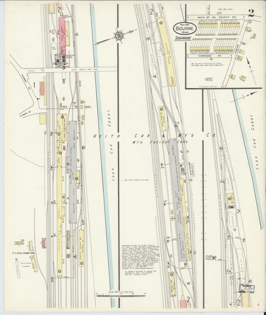 Sanborn Fire Insurance Map from Bourne, Barnstable County, Massachusetts (1913), Sheet #0002 - Historic Sanborn Fire Insurance Map Print, vintage old map wall art, antique decor, genealogy gift, Massachusetts Massachusetts map