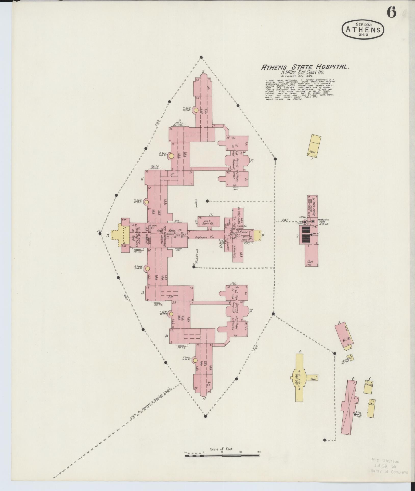Sanborn Fire Insurance Map from Athens, Athens County, Ohio (1895), Sheet #0006 - Historic Sanborn Fire Insurance Map Print, vintage old map wall art, antique decor, genealogy gift, Ohio Ohio map