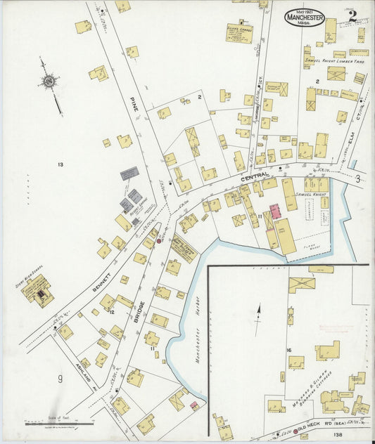 Sanborn Fire Insurance Map from Manchester, Essex County, Massachusetts (1921), Sheet #0002 - Historic Sanborn Fire Insurance Map Print, vintage old map wall art, antique decor, genealogy gift, Massachusetts Massachusetts map