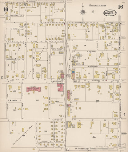 Sanborn Fire Insurance Map from Gainesville, Alachua County, Florida (1922), Sheet #0016 - Historic Sanborn Fire Insurance Map Print, vintage old map wall art, antique decor, genealogy gift, Florida Florida map