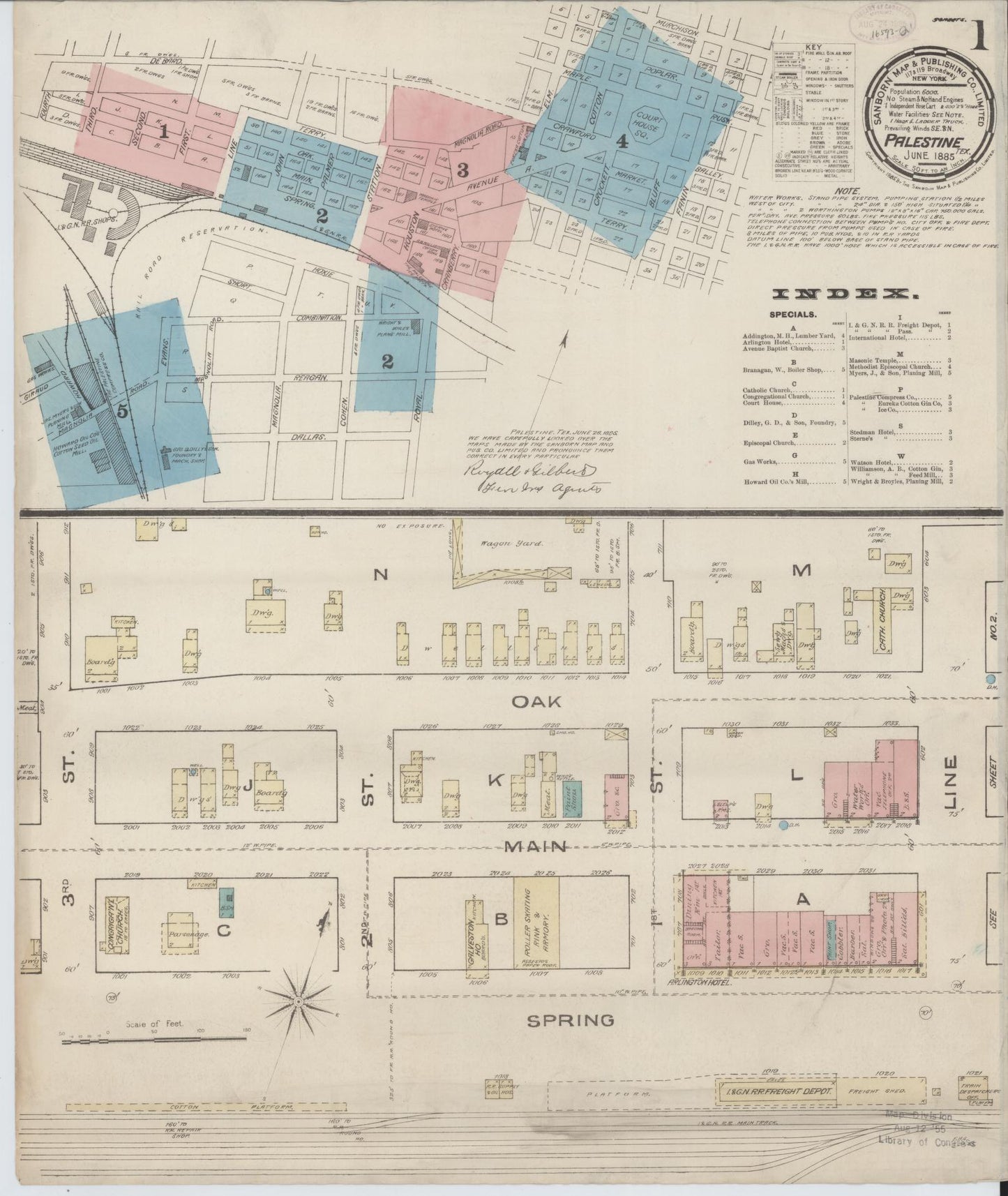 Sanborn Fire Insurance Map from Palestine, Anderson County, Texas (1885), Sheet #0001 - Historic Sanborn Fire Insurance Map Print, vintage old map wall art, antique decor, genealogy gift, Texas Texas map