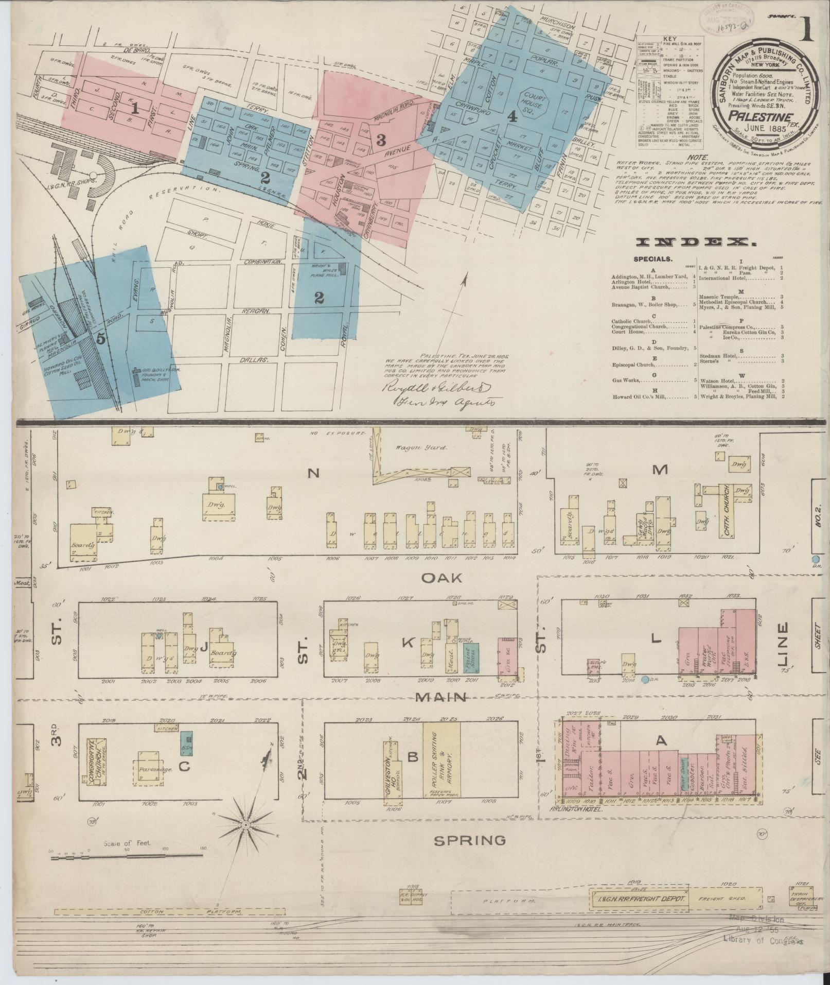 Sanborn Fire Insurance Map from Palestine, Anderson County, Texas (1885), Sheet #0001 - Historic Sanborn Fire Insurance Map Print, vintage old map wall art, antique decor, genealogy gift, Texas Texas map