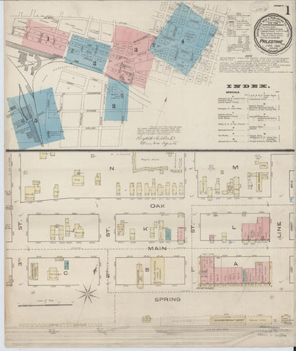 Sanborn Fire Insurance Map from Palestine, Anderson County, Texas (1885), Sheet #0001 - Historic Sanborn Fire Insurance Map Print, vintage old map wall art, antique decor, genealogy gift, Texas Texas map