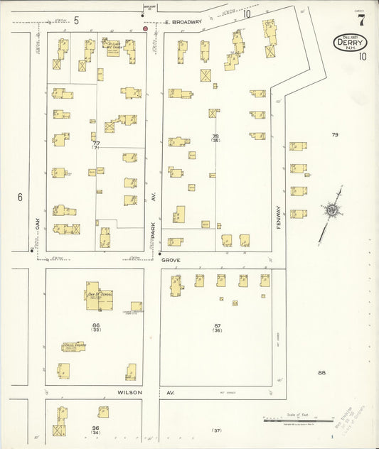 Sanborn Fire Insurance Map from Derry, Rockingham County, New Hampshire (1921), Sheet #0007 - Historic Sanborn Fire Insurance Map Print, vintage old map wall art, antique decor, genealogy gift, New Hampshire New Hampshire map