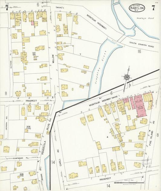 Sanborn Fire Insurance Map from Babylon, Suffolk County, New York (1923), Sheet #0007 - Historic Sanborn Fire Insurance Map Print, vintage old map wall art, antique decor, genealogy gift, New York New York map