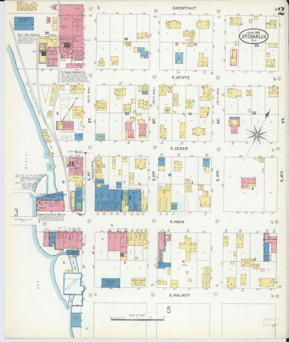 Sanborn Fire Insurance Map from Saint Charles, Kane County, Illinois (1905), Sheet #0002 - Complete Map Set gallery image, historic Sanborn map, vintage wall art, Illinois Illinois
