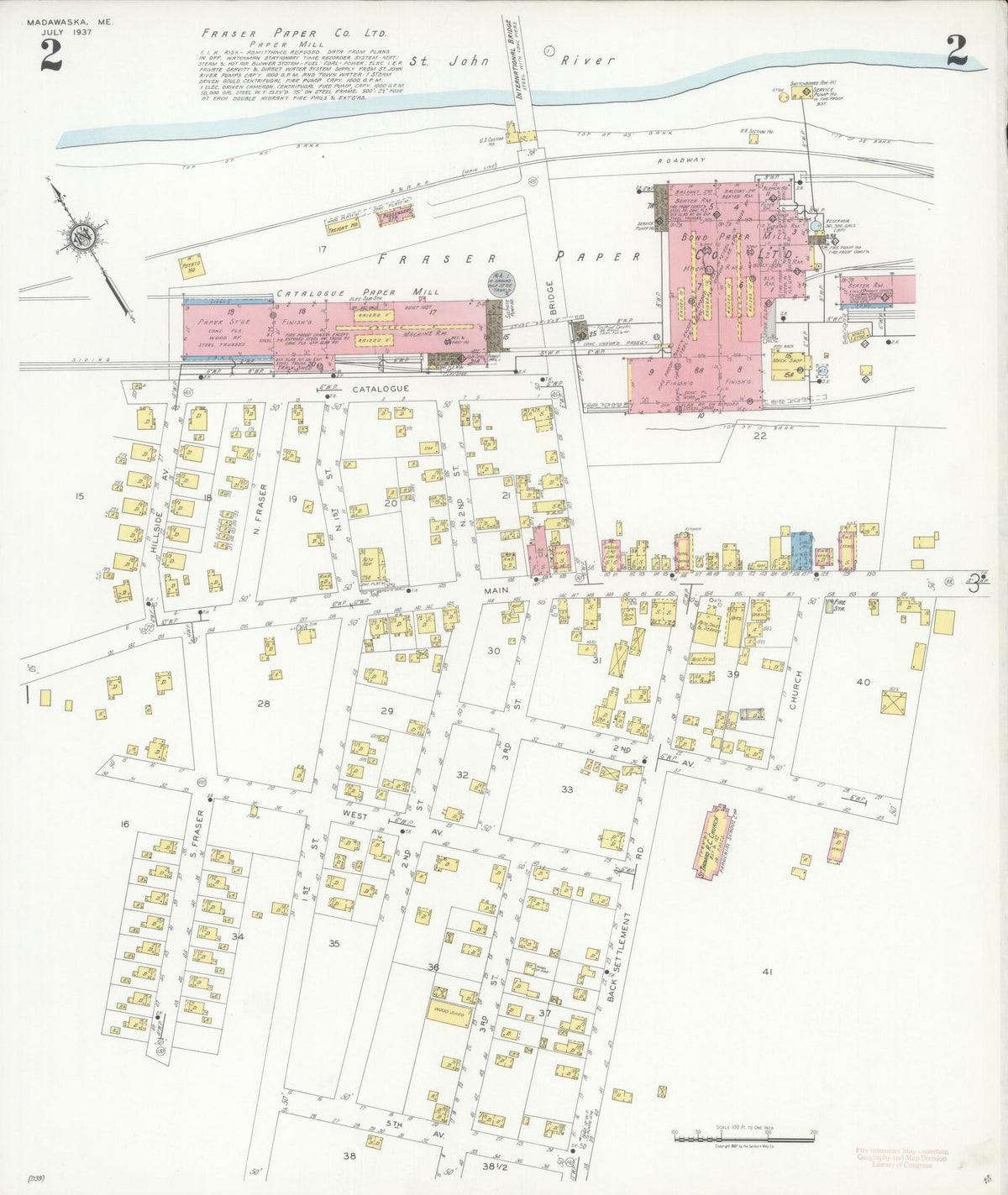 Sanborn Fire Insurance Map from Madawaska, Aroostook County, Maine (1937), Sheet #0002 - Historic Sanborn Fire Insurance Map Print, vintage old map wall art, antique decor, genealogy gift, Maine Maine map