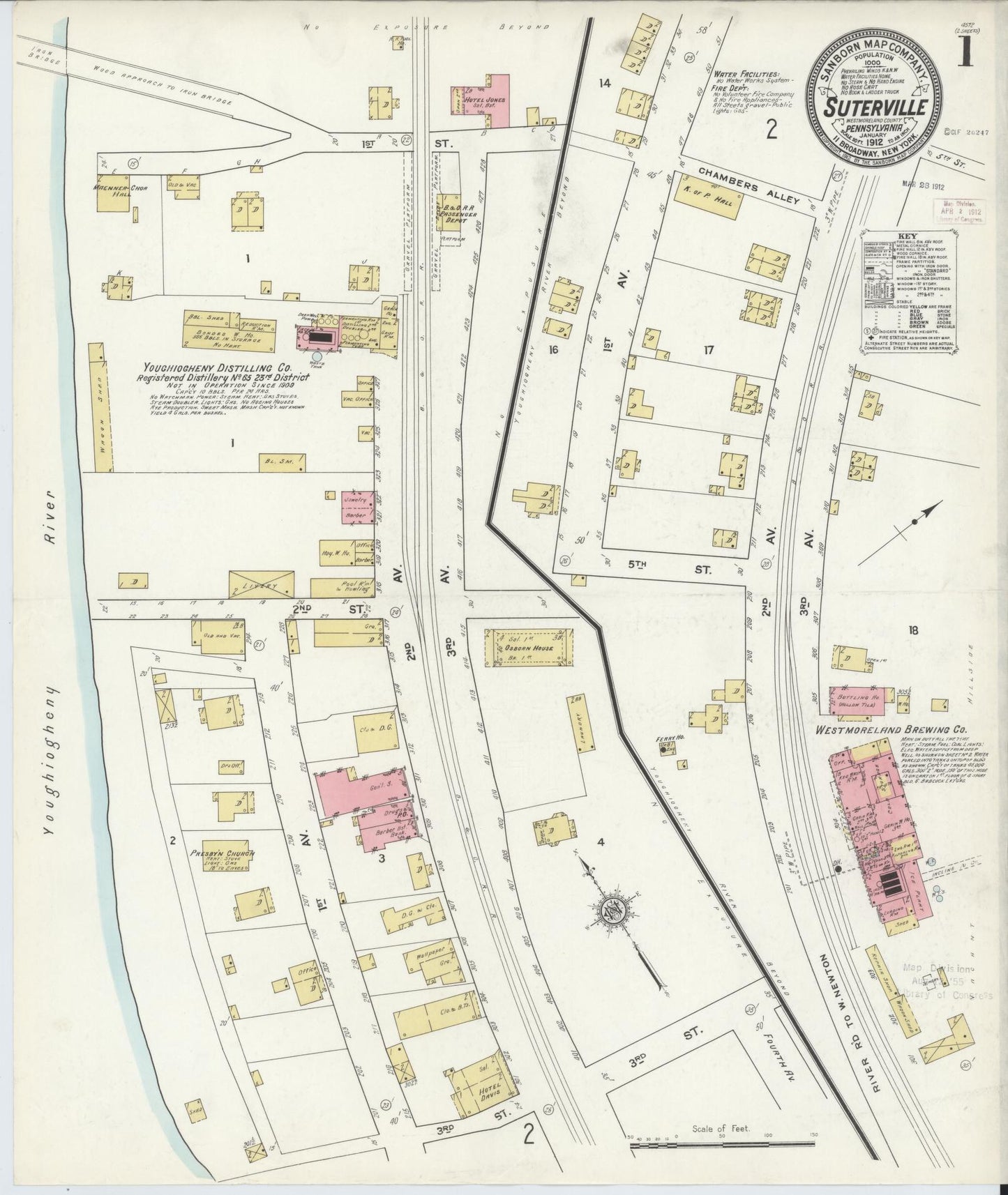 Sanborn Fire Insurance Map from Suterville, Westmoreland County, Pennsylvania (1912), Sheet #0001 - Complete Map Set gallery image, historic Sanborn map, vintage wall art, Pennsylvania Pennsylvania